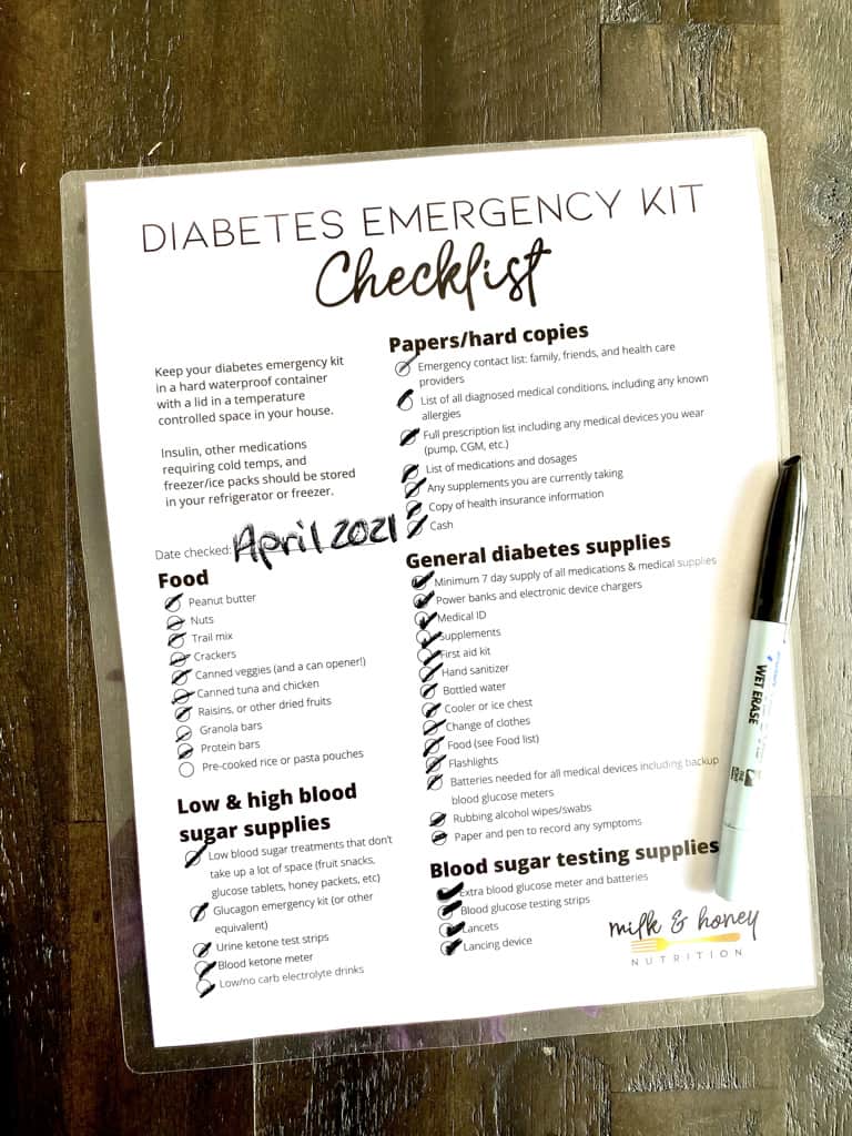 diabetes emergency kit checklist