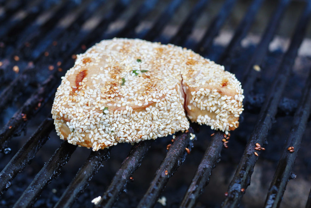 ahi tuna steak on grill