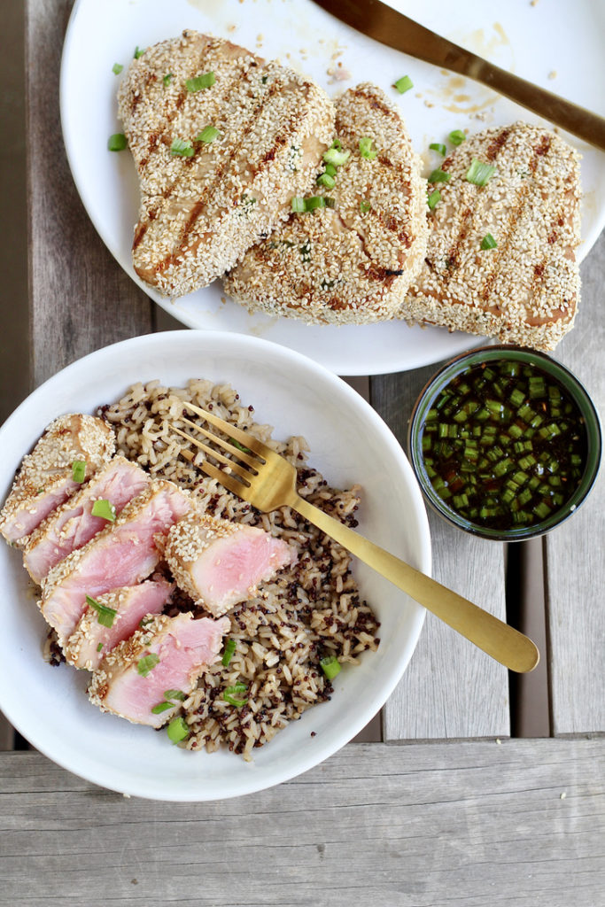 grilled ahi tuna steaks on plate