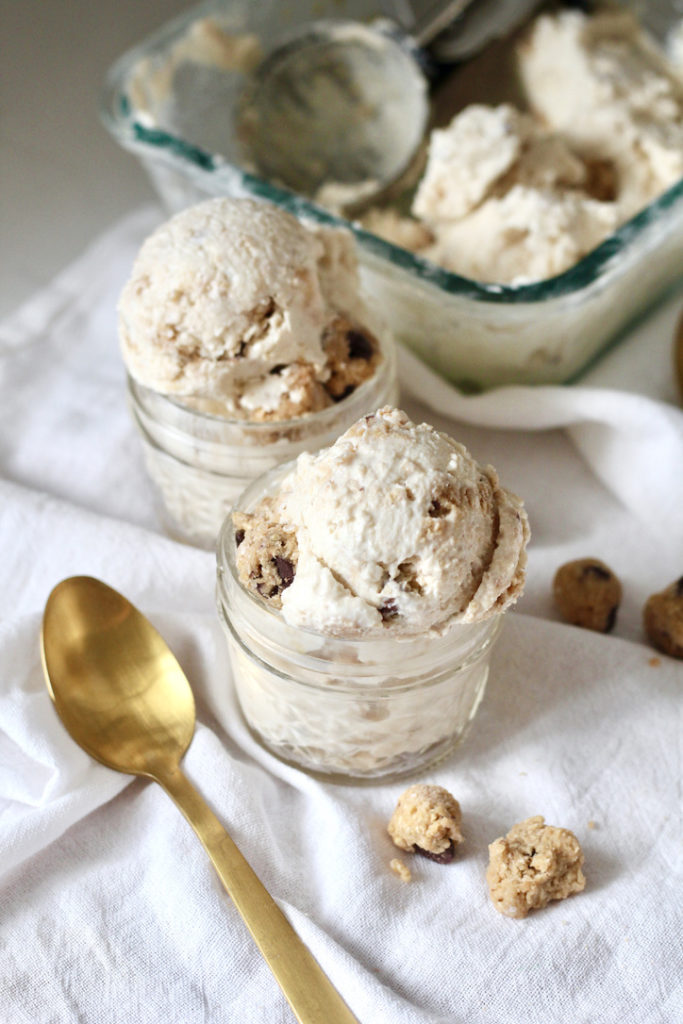 two scoops of low carb cookie dough frozen yogurt