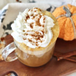 healthy pumpkin spice latte in glass mug