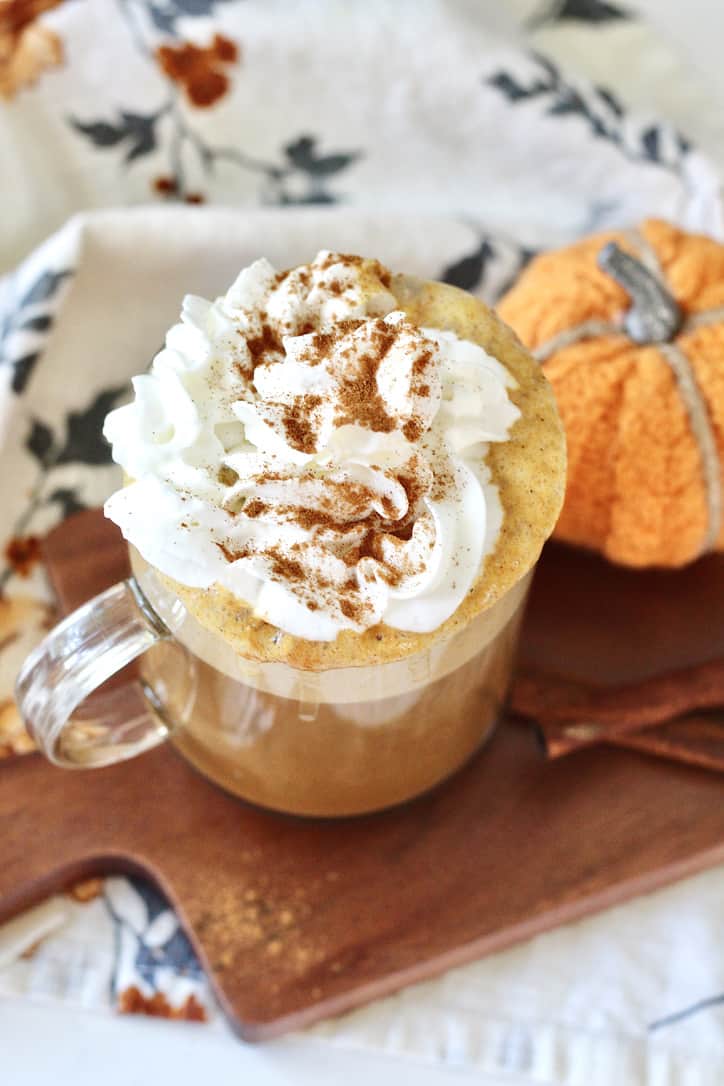 healthy pumpkin spice latte in glass mug