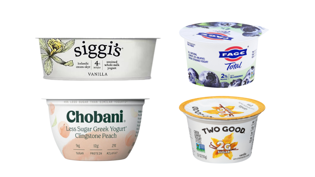 breakfast yogurt for diabetes siggi's 4% skyr fage 2% Greek yogurt Chobani less sugar greek yogurt Two good yogurt