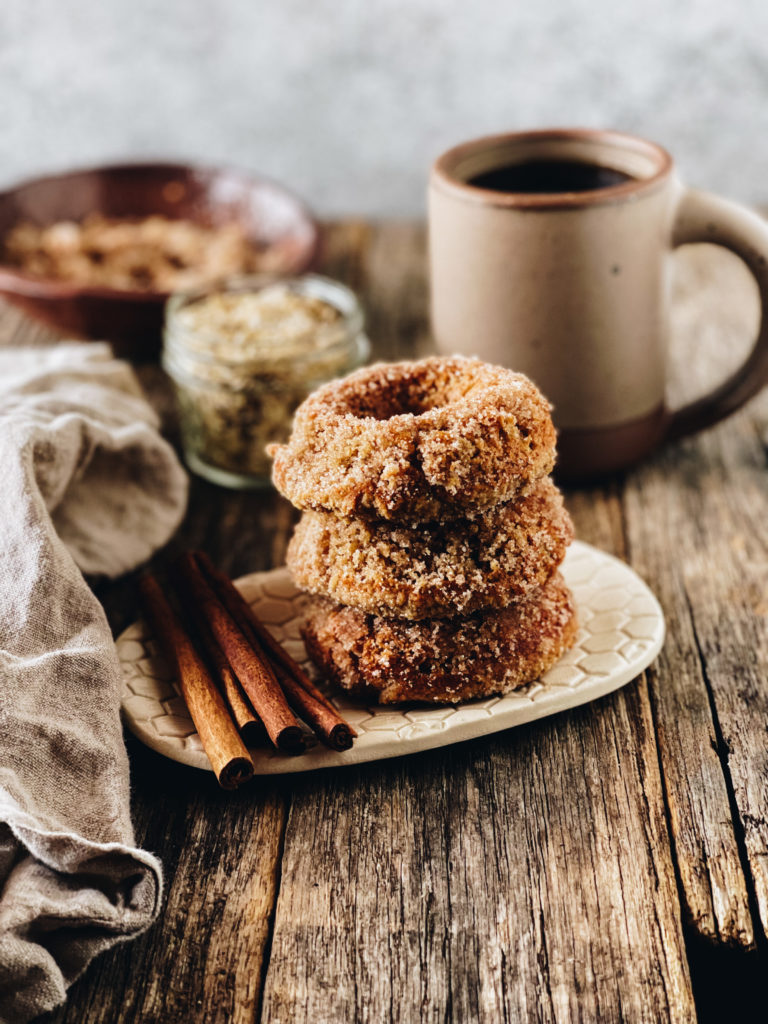 cinnamon sugar donuts with coffee
