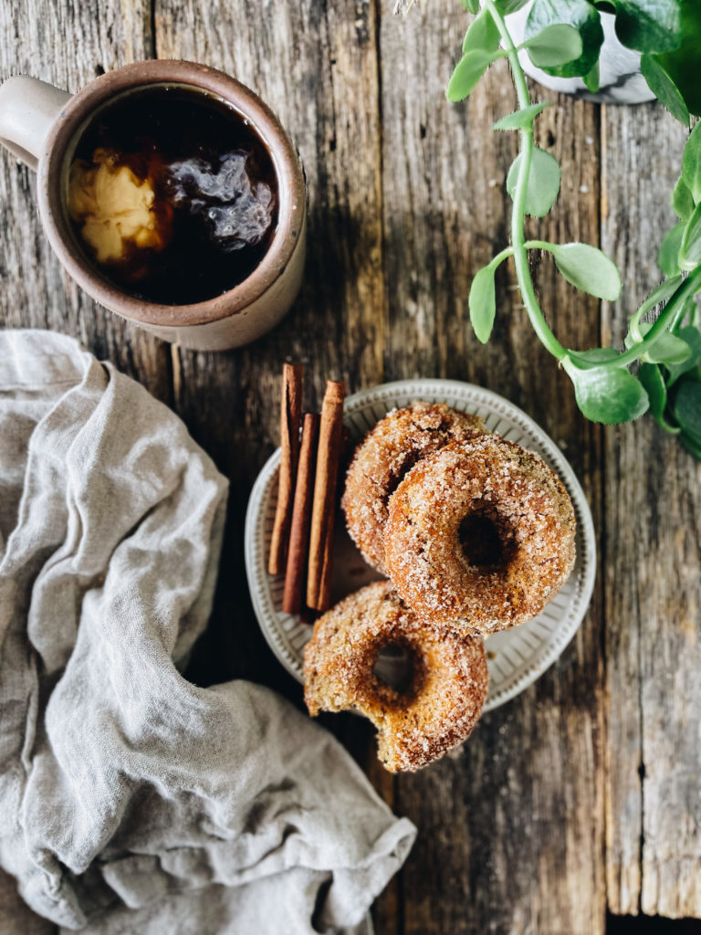 cinnamon sugar donuts with hot tea
