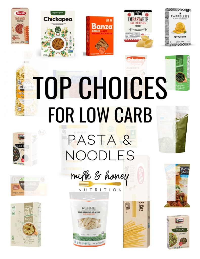 low carb pasta graphic | Milk & Honey Nutrition low carb pasta options for diabetes