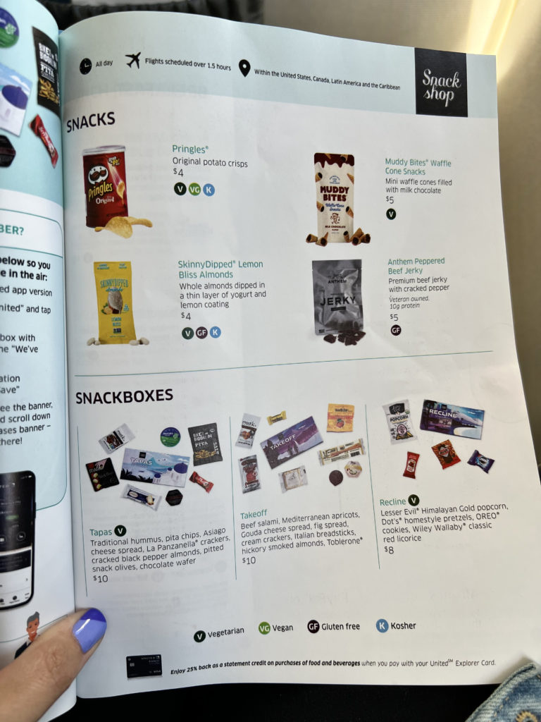 snack options on United airlines type 1 diabetes