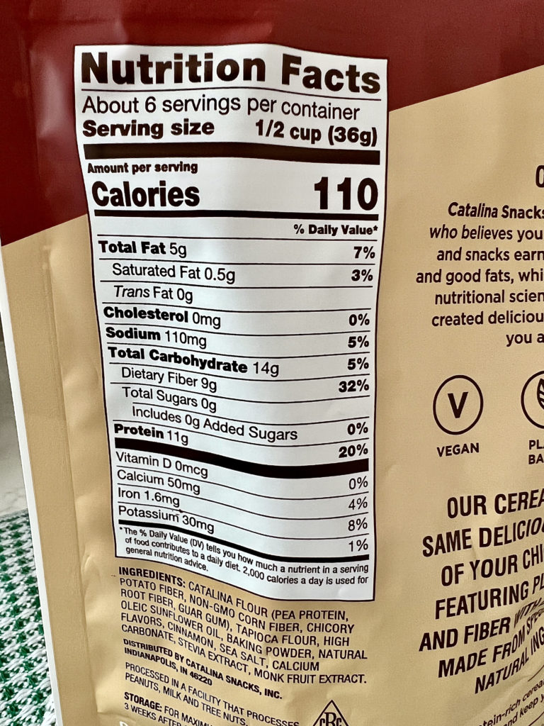 catalina crunch cereal apple cider donut nutrition label net carbs vs total carbs