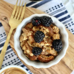 microwave french toast in mug with blackberries and peanut butter