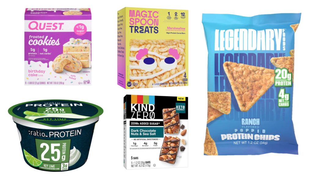 best packaged snacks for diabetes new 2024 quest frosted cookies, magic spoon treats, legendary protein chips, ratio key lime protein snack, kind zero bars