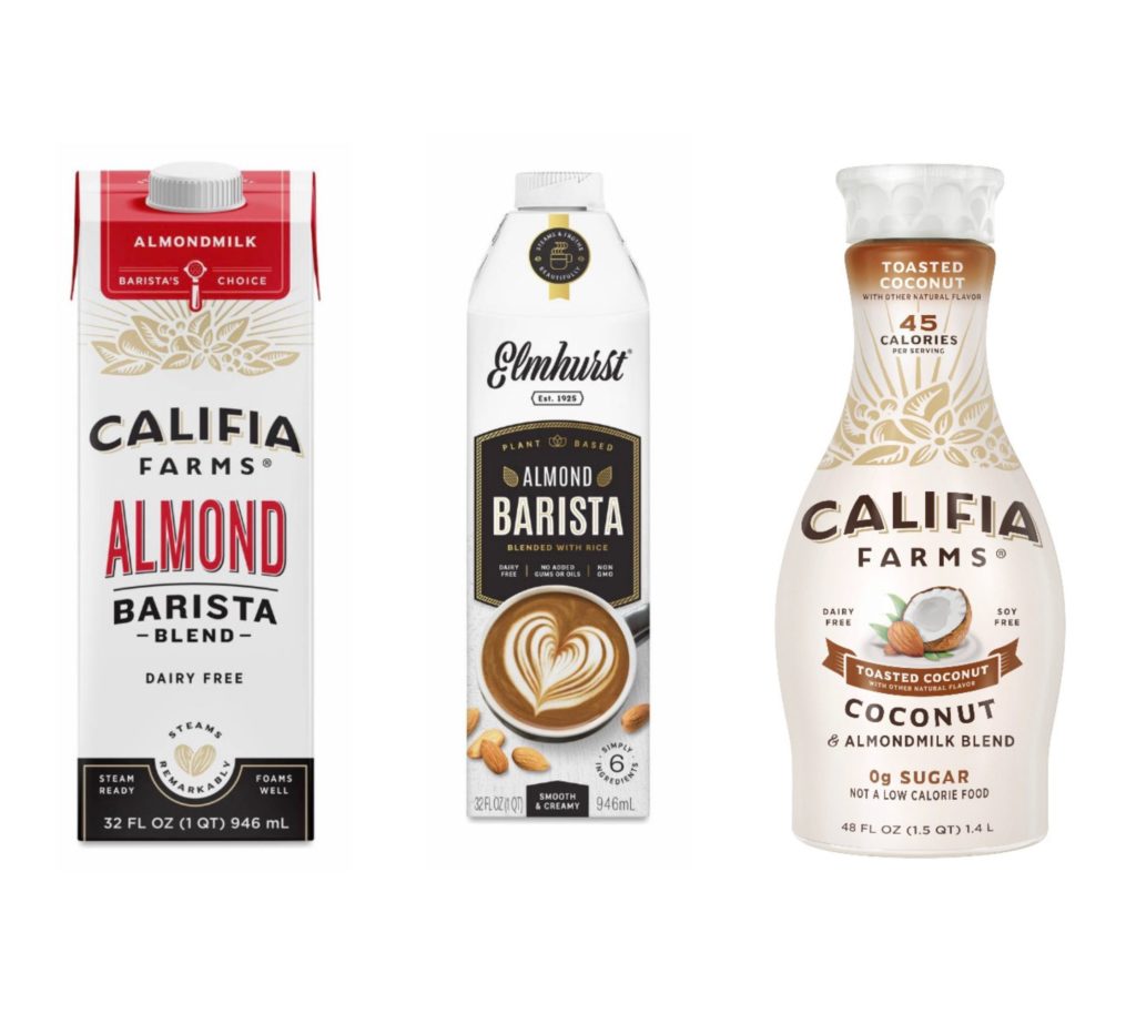 coffee creamers for diabetes califia farms barista almond milk, elmherst barista almond milk, califia farms toasted coconut almond milk