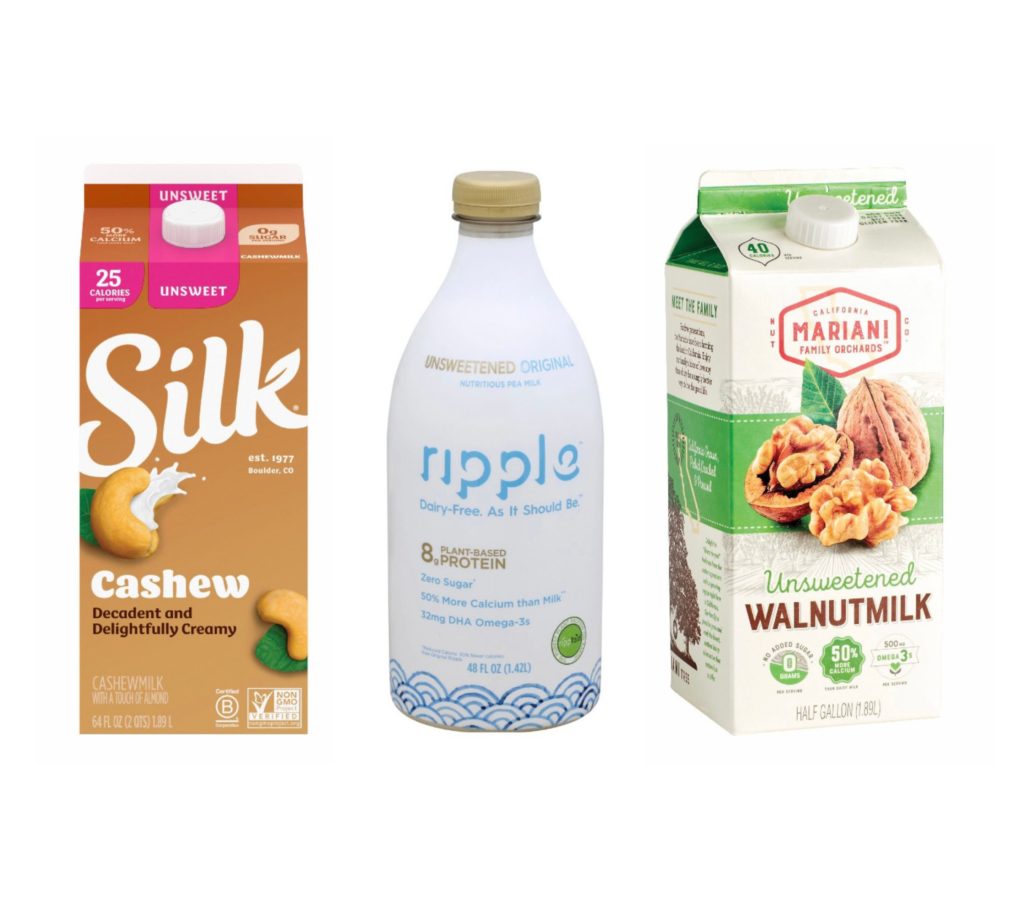 coffee creamers for diabetes silk cashew milk, ripple milk, walnut milk