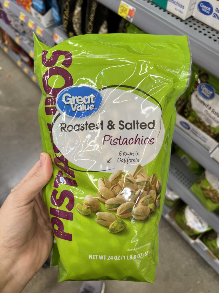 great value brand roasted and salted pistachios at walmart