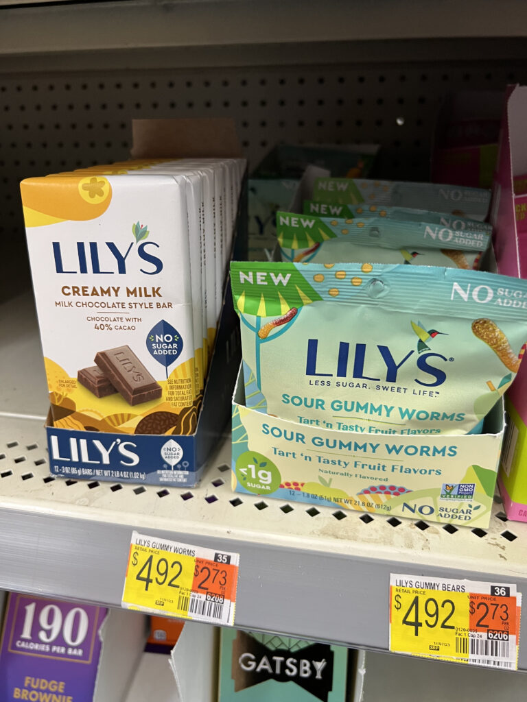 lily's no added sugar chocolate and lily's no added sugar sour gummy worms diabetes foods at walmart