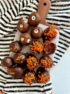 halloween chocolate peanut butter protein bites
